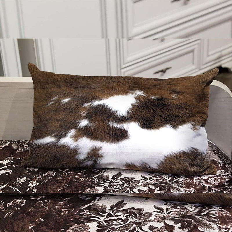TOMWISH Pack of 2 Hidden Zippered Pillowcase Cowhide Accent Printing 12X20Inch Soft Decorative Cushion Cover for Sofa Bedroom Decorative Throw Custom Cotton Pillow Case Cushion Cover - Image 3